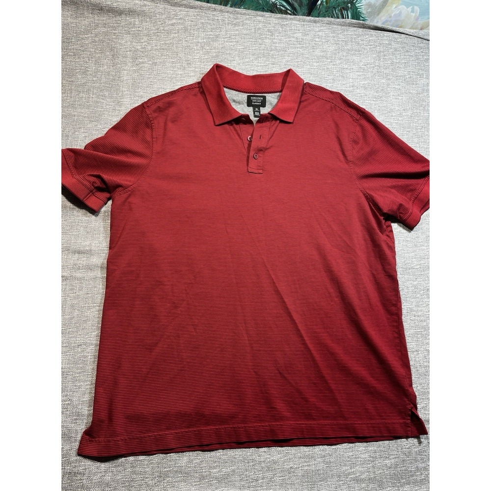 Nordstrom Men's Shop Classics Men's Red Striped Polo Short Sleeve XL Regular